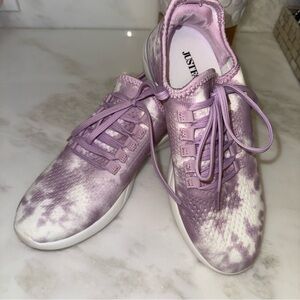 Just Fab Comfort Sneakers size 8 NWOT light weight lavender white tie dye